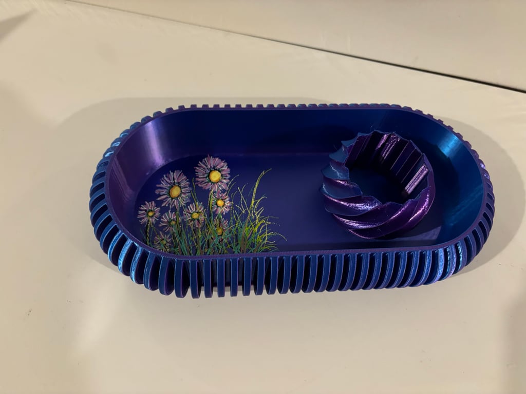 A hand painted tray and bowl set by Andrew Jenkins