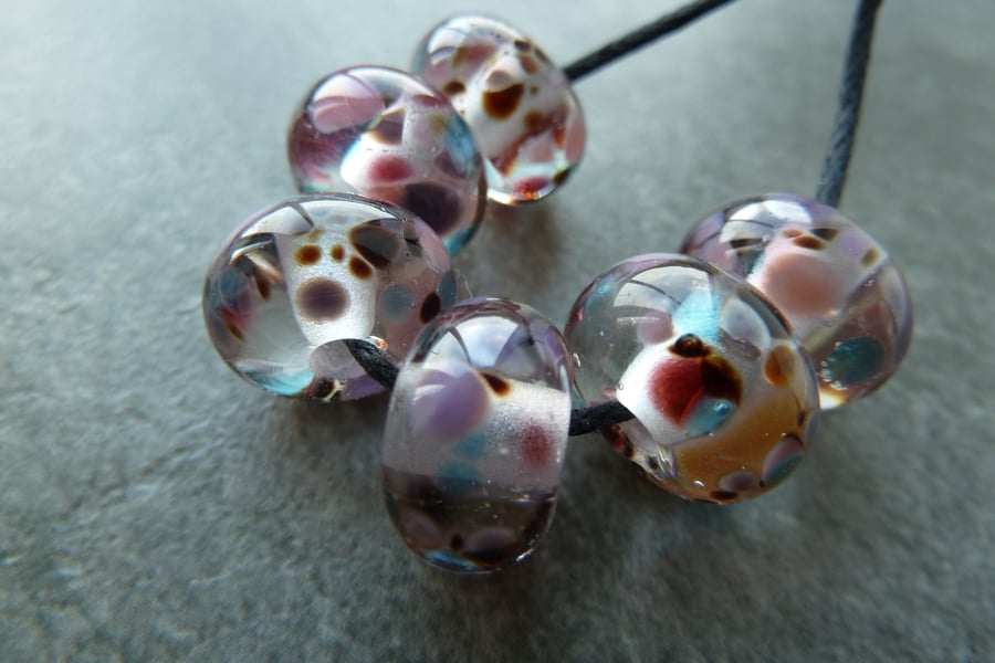 cherry frit lampwork glass beads