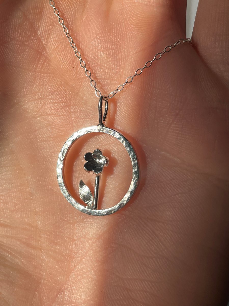 Pretty spring flower pendant, handmade and one of a kind, with hammered texture