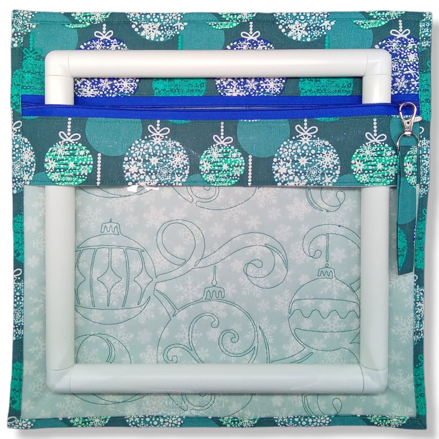 Christmas Baubles Vinyl Front Project Bag for Cross Stitch -  14" x 14"