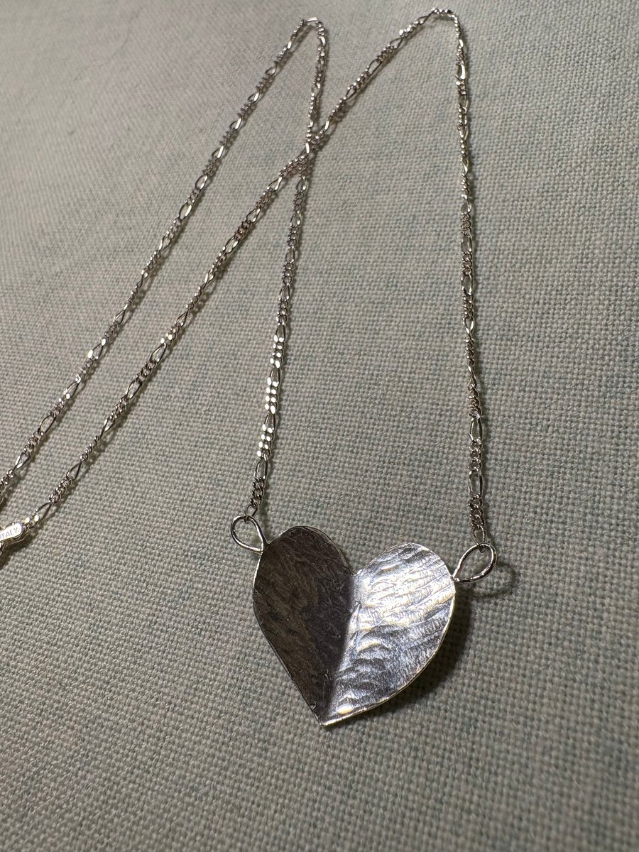 Sterling silver hammered textured heart necklace on Italian silver chain