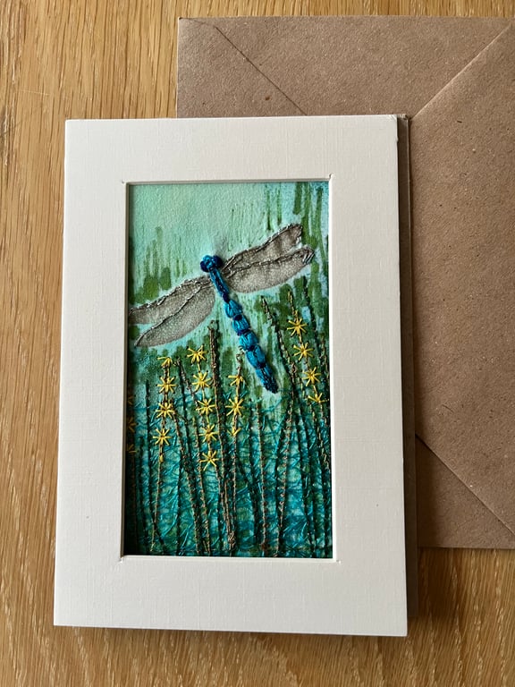 Dragonfly textile greetings card