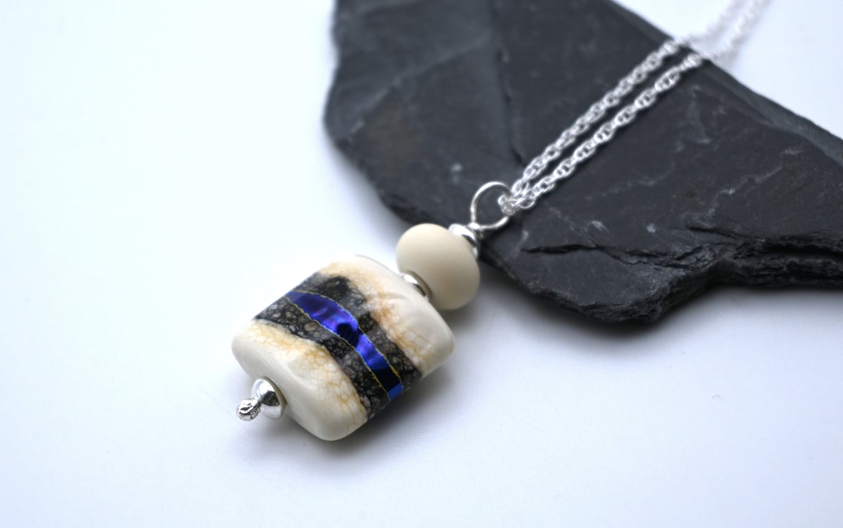 lampwork glass pendant necklace, silver chain