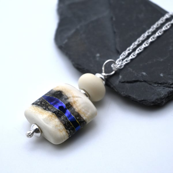 lampwork glass pendant necklace, silver chain