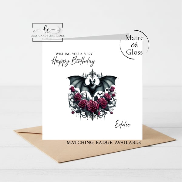 Gothic Bat Happy Birthday Card