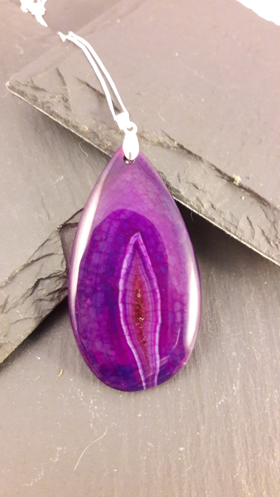 Purple Agate Teardrop Pendant with Sterling Silver Chain