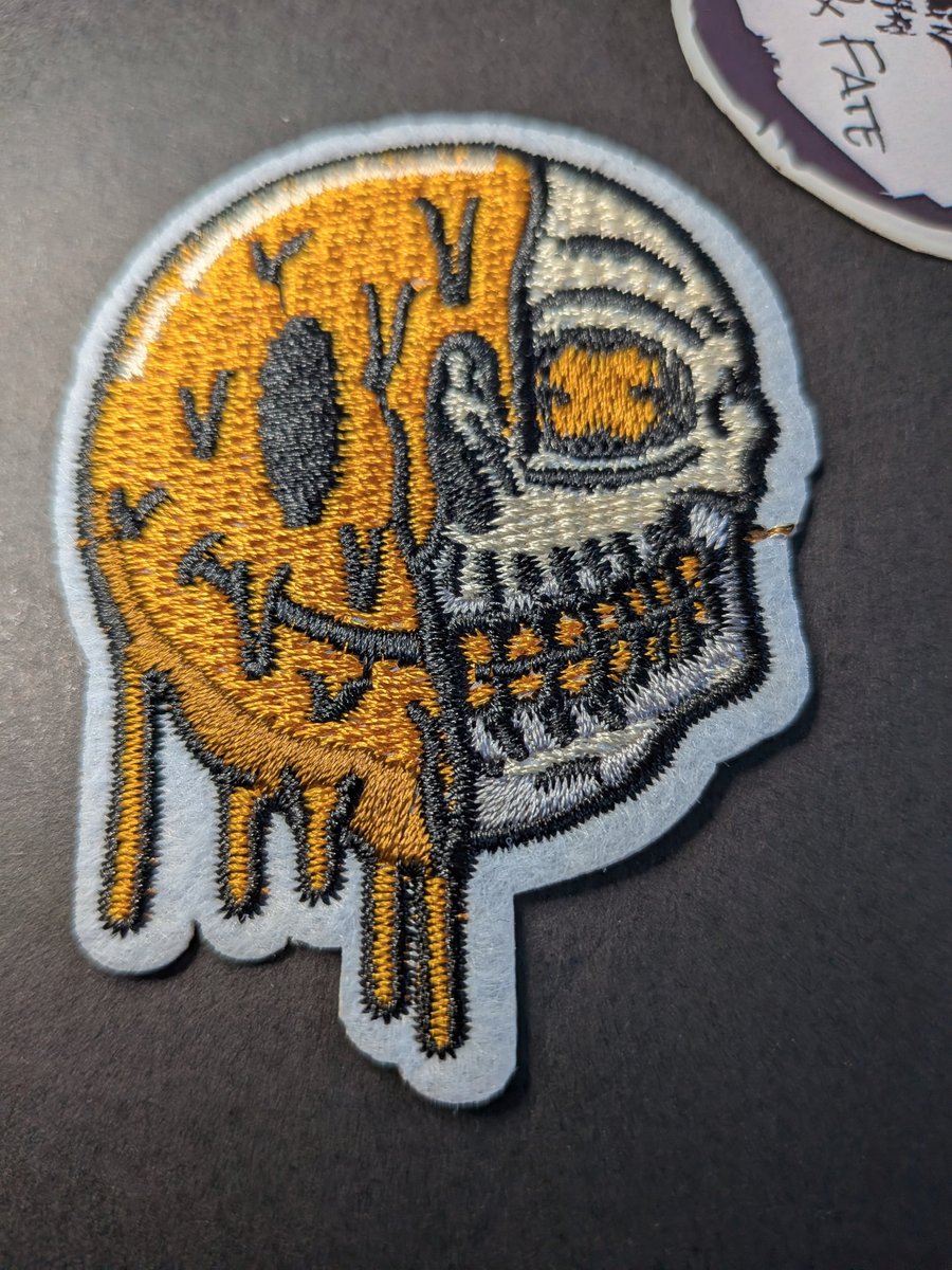 Smiley Face Skull Half-Melted Embroidered Iron-On Patch - 5.2x7cm