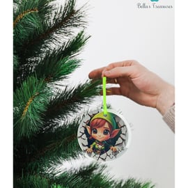 Personalised elf bauble 