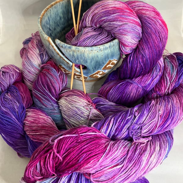 Bourette Silk Yarn, 100g Skein, Hand Dyed, Colour: 'Berry Delight'