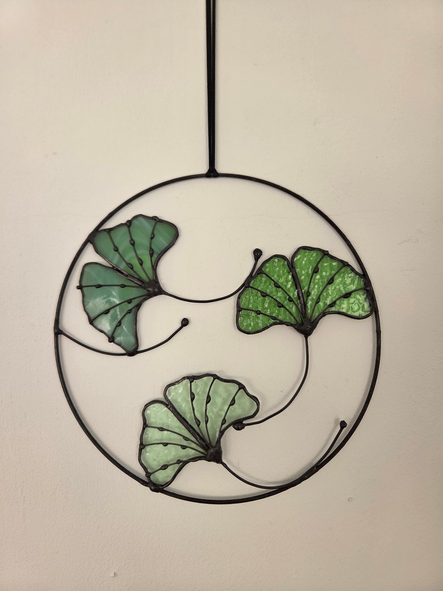 Stained Glass Ginkgo Leaf Wall Hanging Botanical Green Handmade Wall Hanging