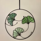 Stained Glass Ginkgo Leaf Wall Hanging Botanical Green Handmade Wall Hanging