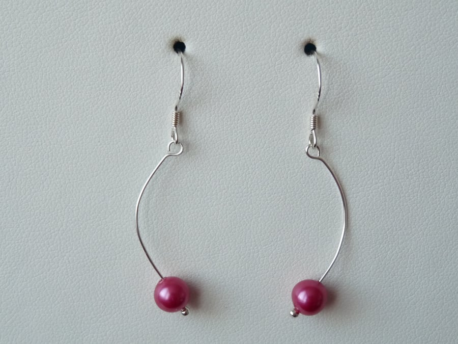Fuchsia Pink Shell Pearl Earrings - Genuine Gemstone - Sterling Silver