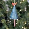 One ceramic Christmas tree decoration with mini robin