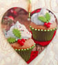 Christmas Decoration Ornament: Decoupaged Wooden Heart 15cm (6") Cupcakes