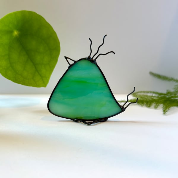 Streaky green stained glass birds with funky hairstyles, Bird with Attitude 