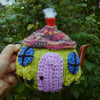 Knitted tea cosy - Country cottage design  to fit a one cup teapot, acrylic yarn