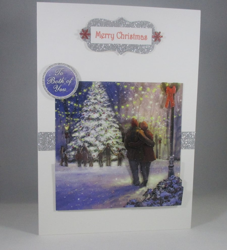 Decoupage,3D Christmas Card for Both Of You, Snow scene