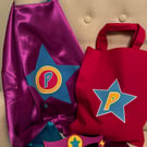 Girls personalised Superhero set with cape, bag and mask