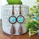 Turquoise and Red Czech Glass Bohemian Earrings