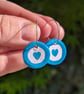 Hand-painted blue heart polymer clay and sterling silver hoop earrings  - Image 3