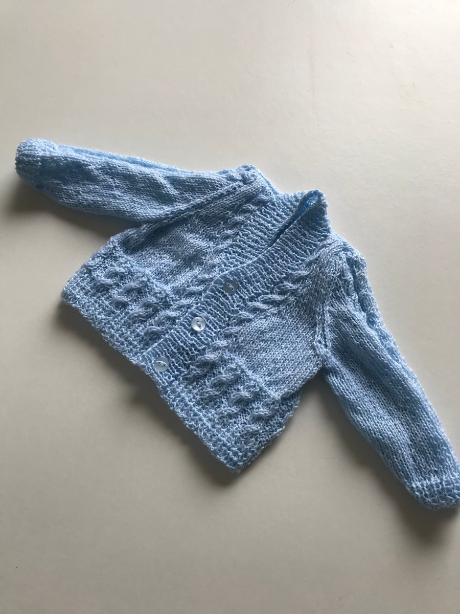 Hand knitted new born baby cardigan