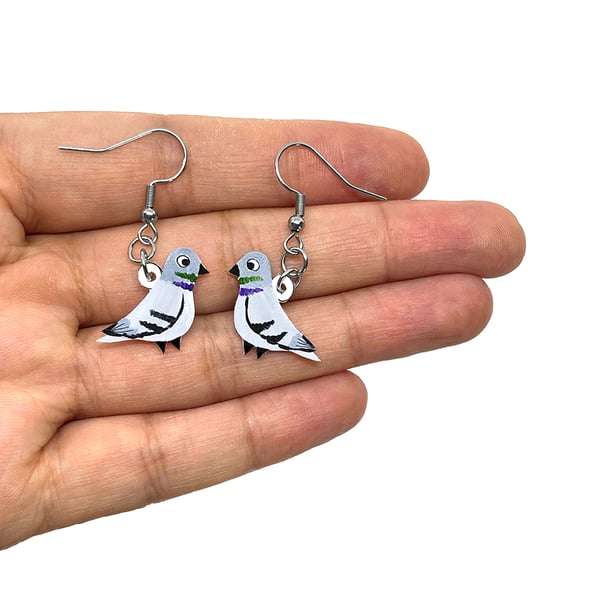 Pigeon Earrings - Handpainted - Bird Earrings