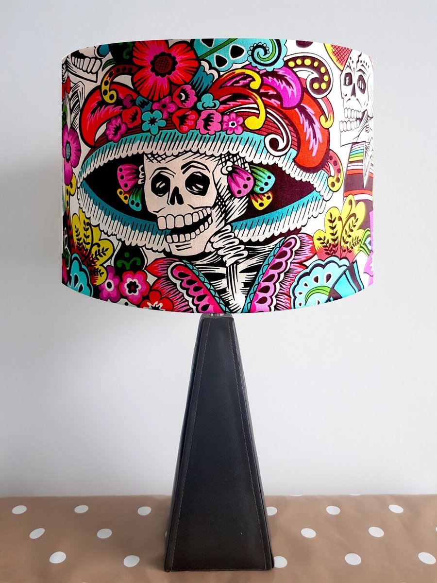 Handmade Day of the Dead Skeleton Lampshade - Light Shade Vintage Home House Dia