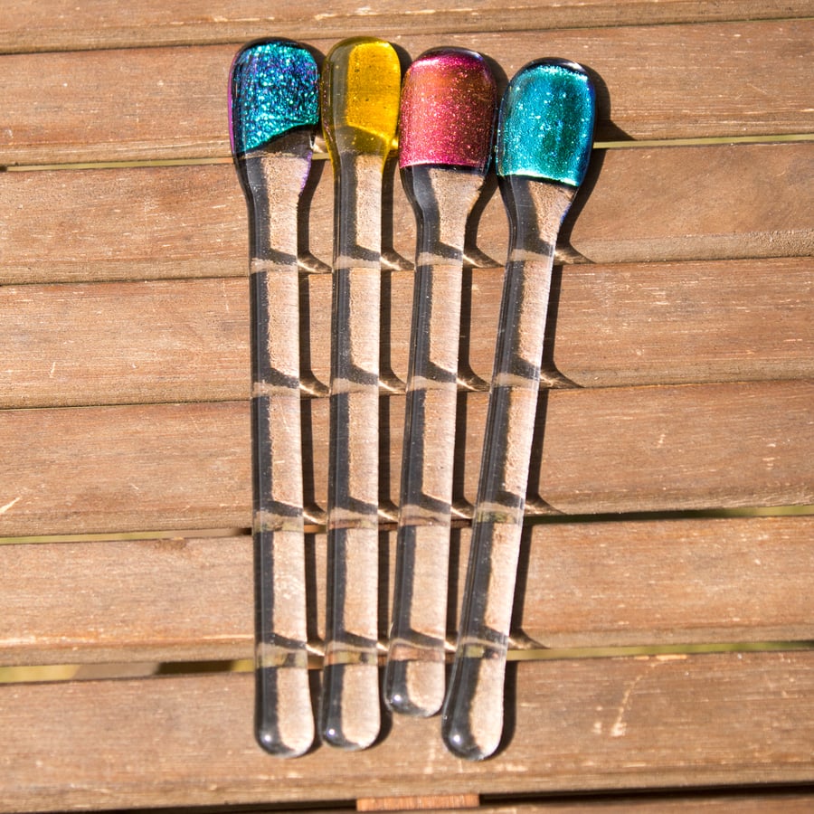 Set of 4 Dichroic Glass Cocktail Strirrers
