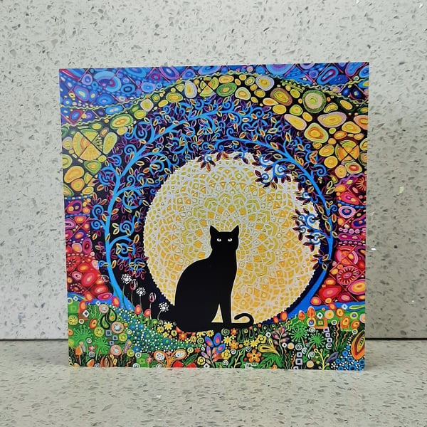 Black Cat and Tree Greetings Card, for Any Occasion