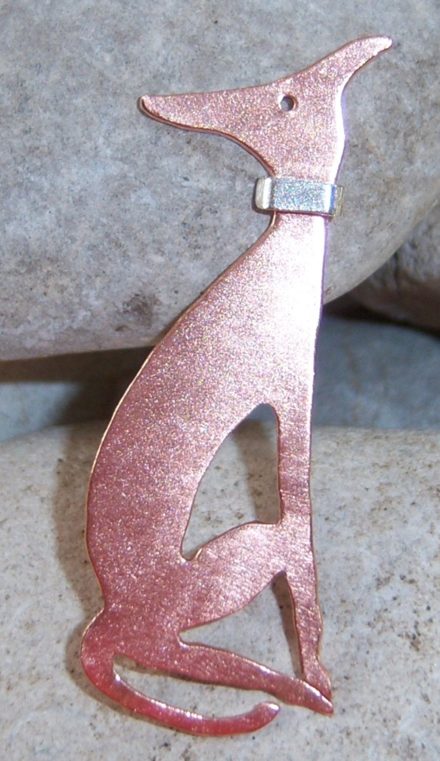 Hound brooch in copper and sterling silver