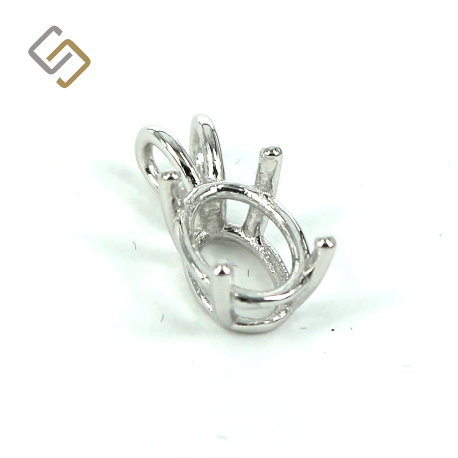 Oval Basket Pendant Setting with 4-Prong Mounting in Sterling Silver for 7 x 9mm