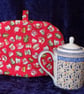 Tea Cups and Teapots on Red Large Tea Cosy - Image 3