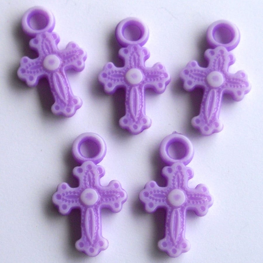 5 x Plastic Purple Crucifix Charm