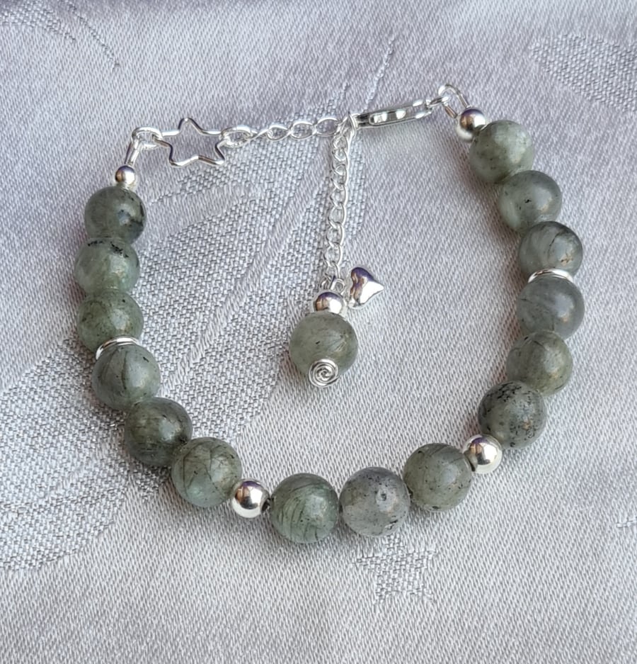 Gorgeous Labradorite Bead and Sterling Silver Bracelet 