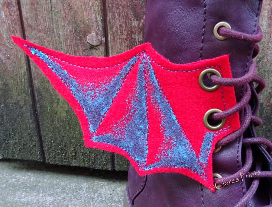 Steampunk Fabric Boot Wings Bat Wings Red Blue Cosplay