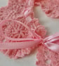 Pink Crochet Lace Collar, Handmade Detachable Floral Accessory with Satin Ribbon