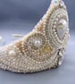 Ivory White Cultured Pearls, Ethiopian Opal & Zircon Beaded Bridal Tiara Crown  - Image 1