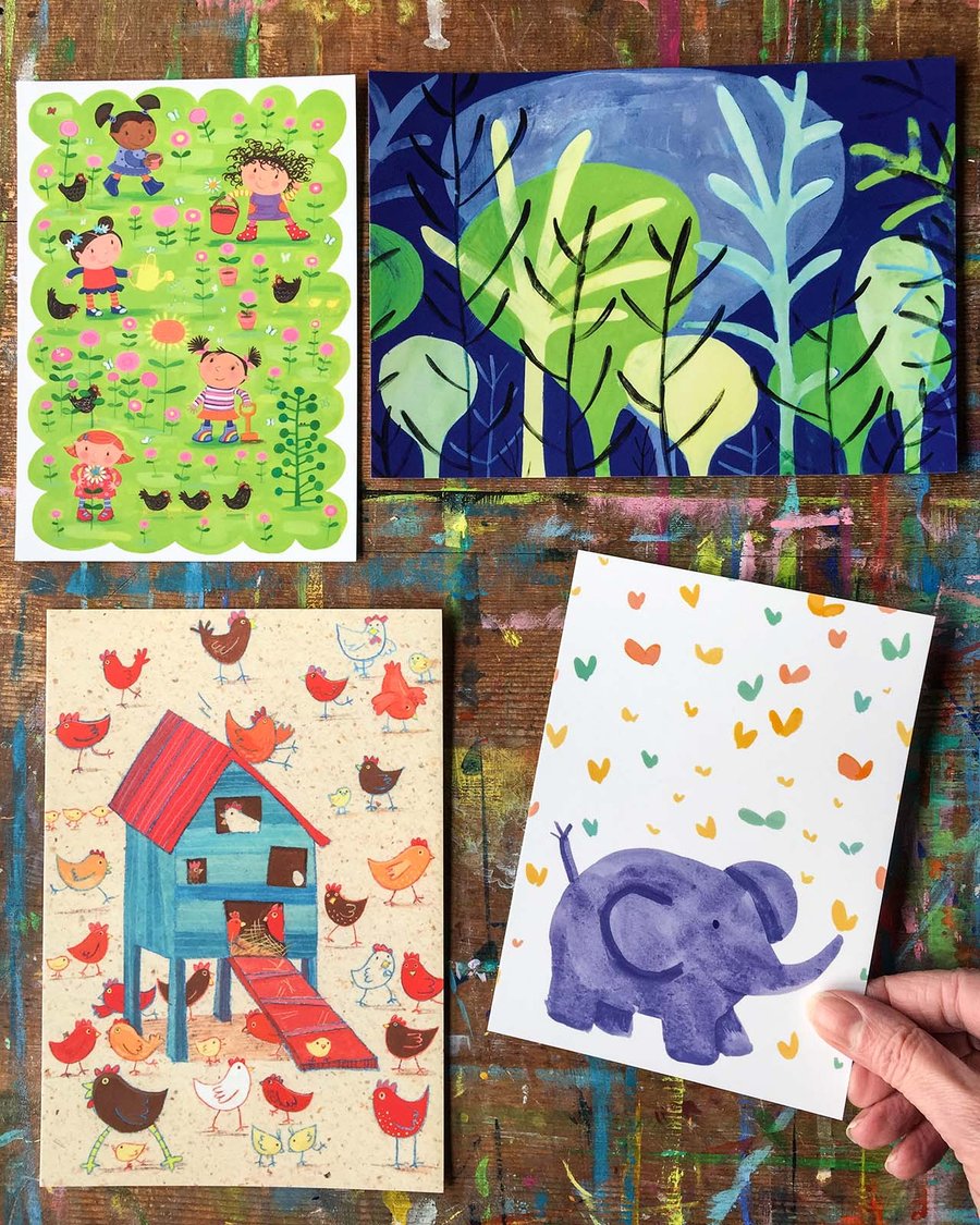 Fun  art prints to brighten your kitchen or workspace -pack of 4 by Jo Brown