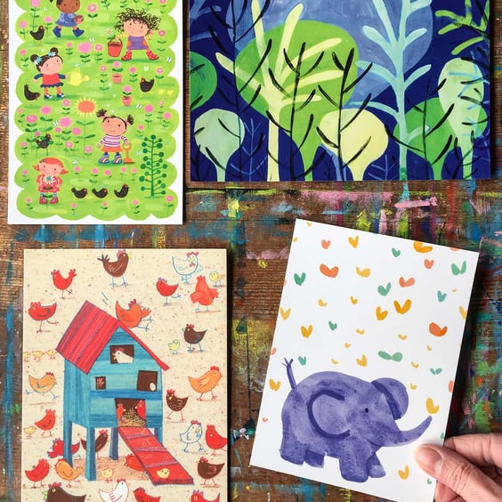Fun  art prints to brighten your kitchen or workspace -pack of 4 by Jo Brown