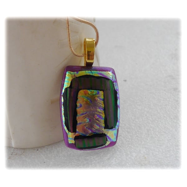 Green Dichroic Glass Pendant 142 Purple Stripe with gold plated chain