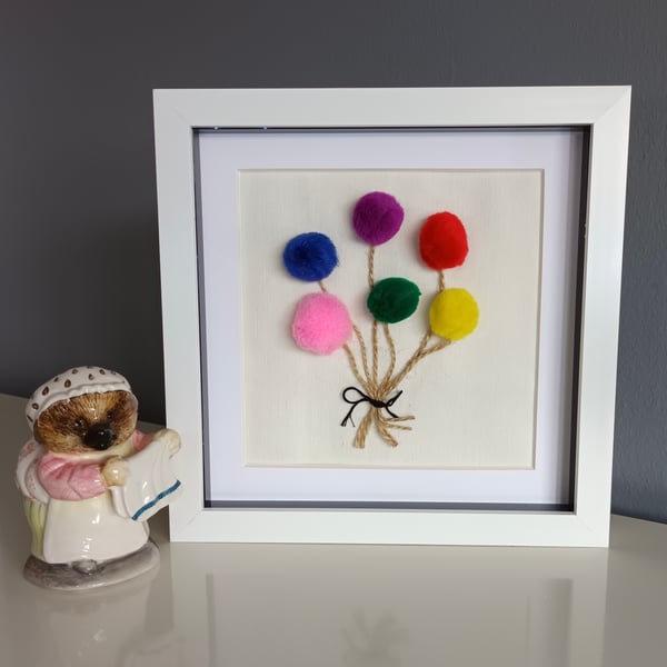 Bright Multicoloured Bunch of Balloons 3D collage art 8" x 8"