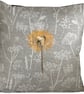Gold Dandelion & Bee Embroidered Cushion Cover 14”x14”
