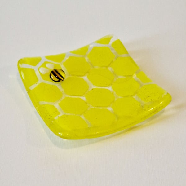 Yellow bee glass trinket dish