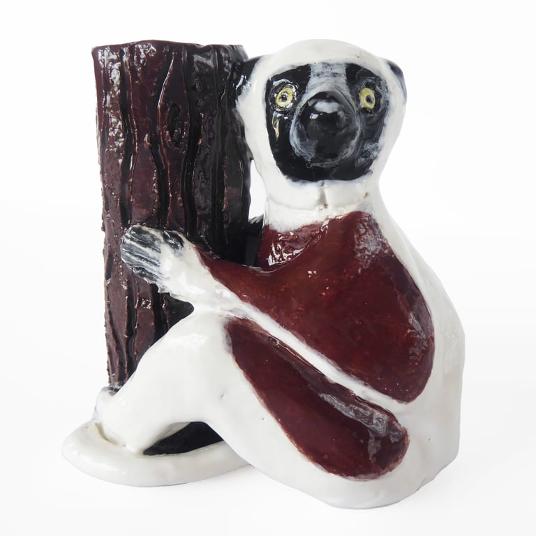 Ceramic Lemur Sculpture - Handmade
