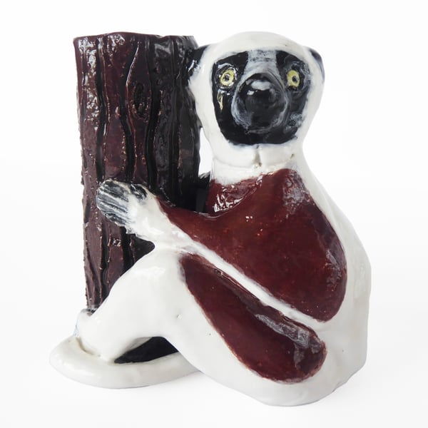 Ceramic Lemur Sculpture - Handmade
