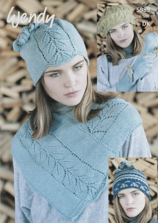 VINTAGE KNITTING PATTERN Ladies Blue Lace Poncho and Hats