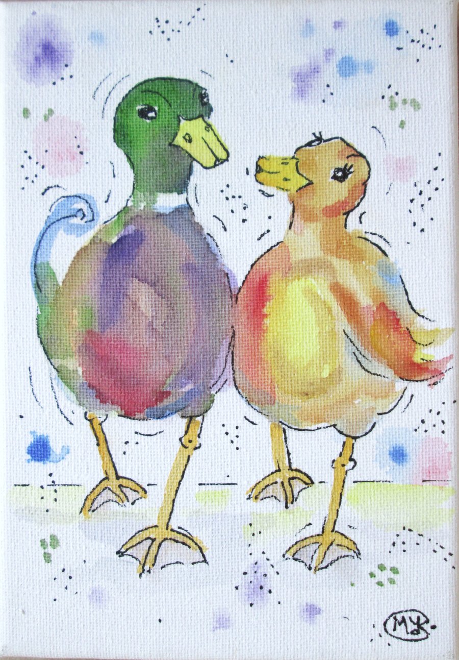 Duck Couple Original painting. Wedding gift, Anniversary gift 