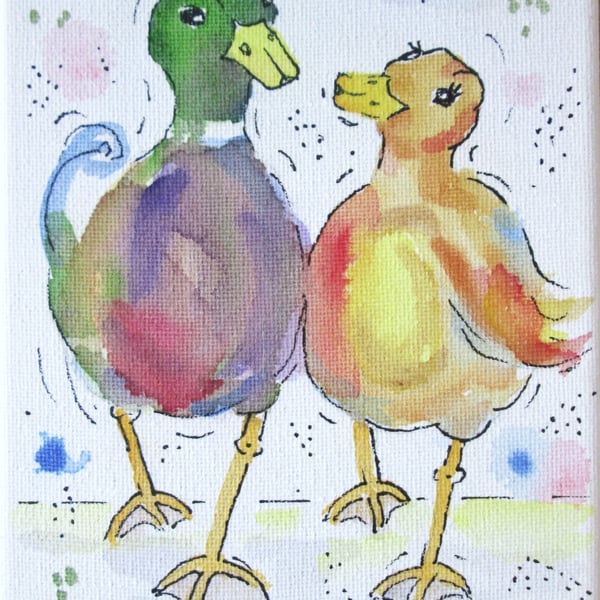 Duck Couple Original painting. Wedding gift, Anniversary gift 