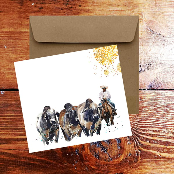 Brahman Cattle Square Christmas Card(s) Single Pack of 6.Brahman Cattle cards,Br