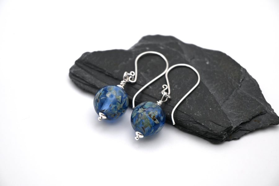 blue sphere lampwork glass earrings